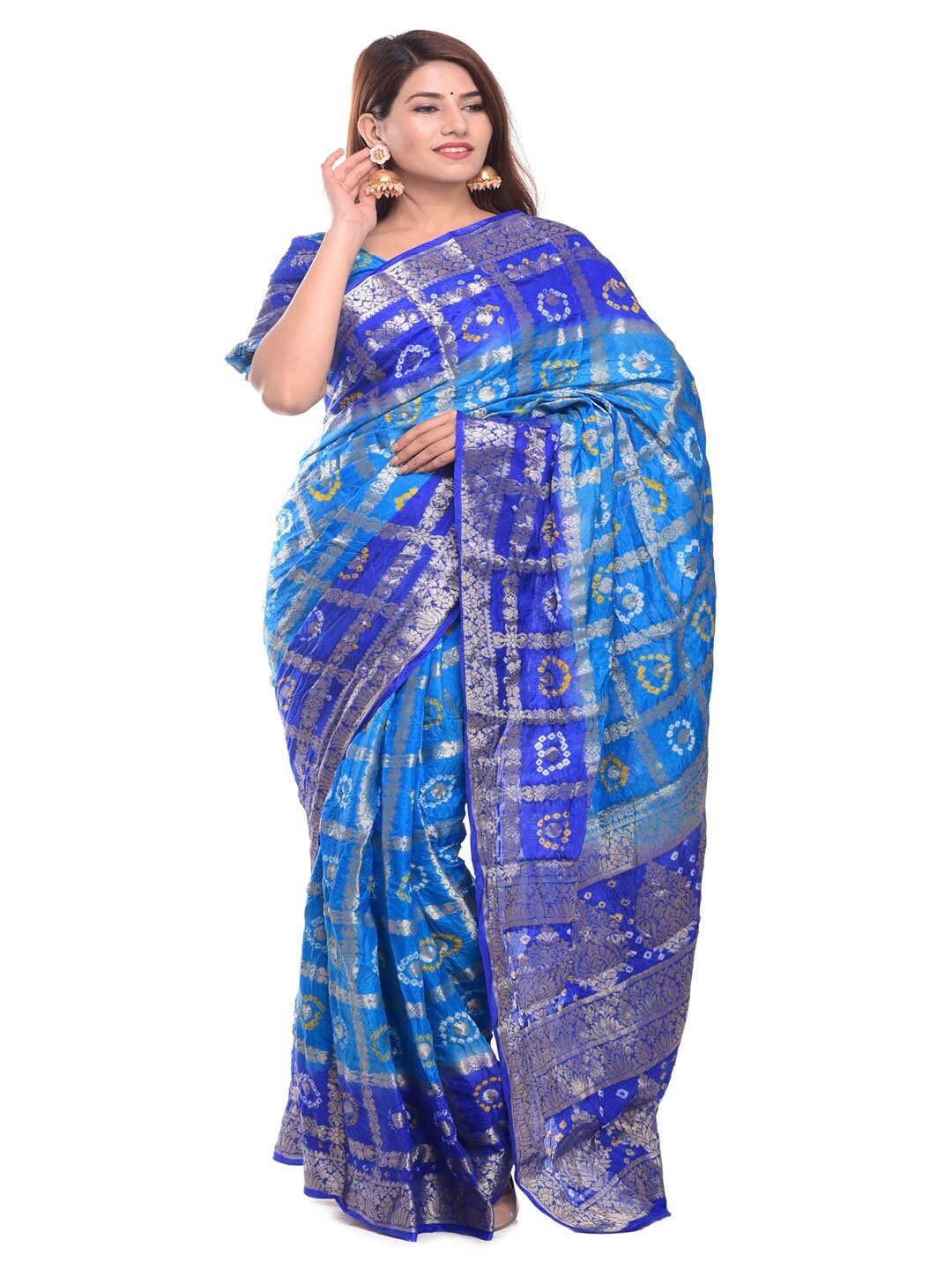 

MINE CHOICE Woven Design Zari Art Silk Bandhani Saree, Blue