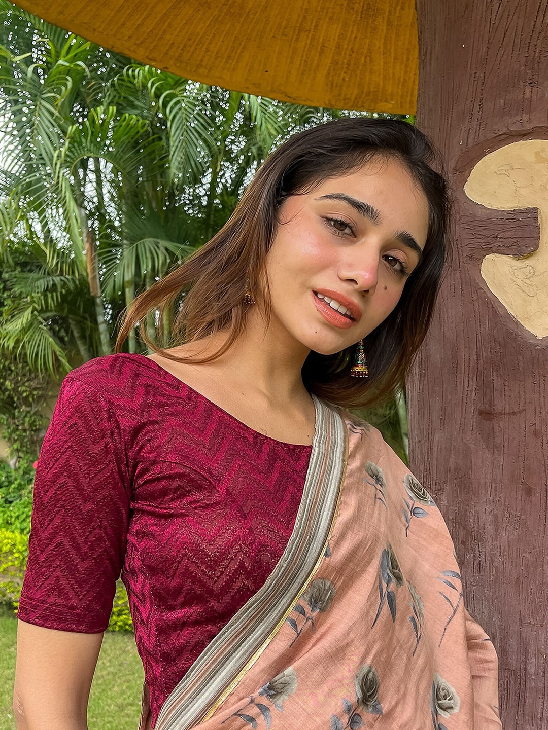 

Bindigasm's Advi Woven Design Stretchable Jacquard Saree Blouse, Maroon