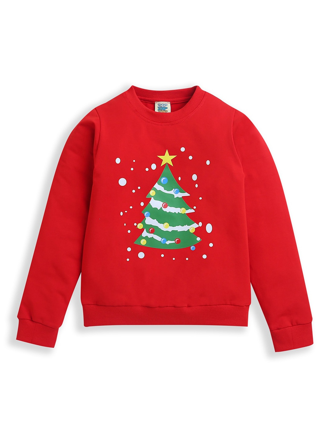 

ZIP ZAP ZOOP Kids Christmas Tree Printed Cotton Pullover Sweatshirt, Red