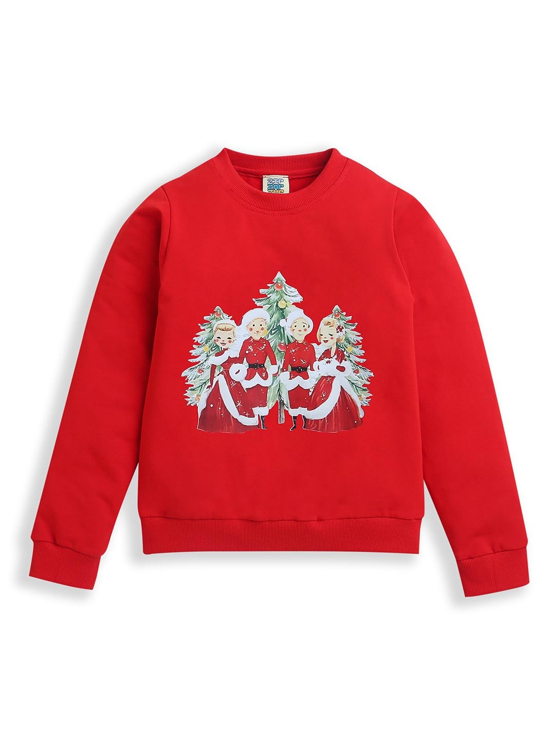 

ZIP ZAP ZOOP Kids Graphic Printed Cotton Christmas Sweatshirt, Red