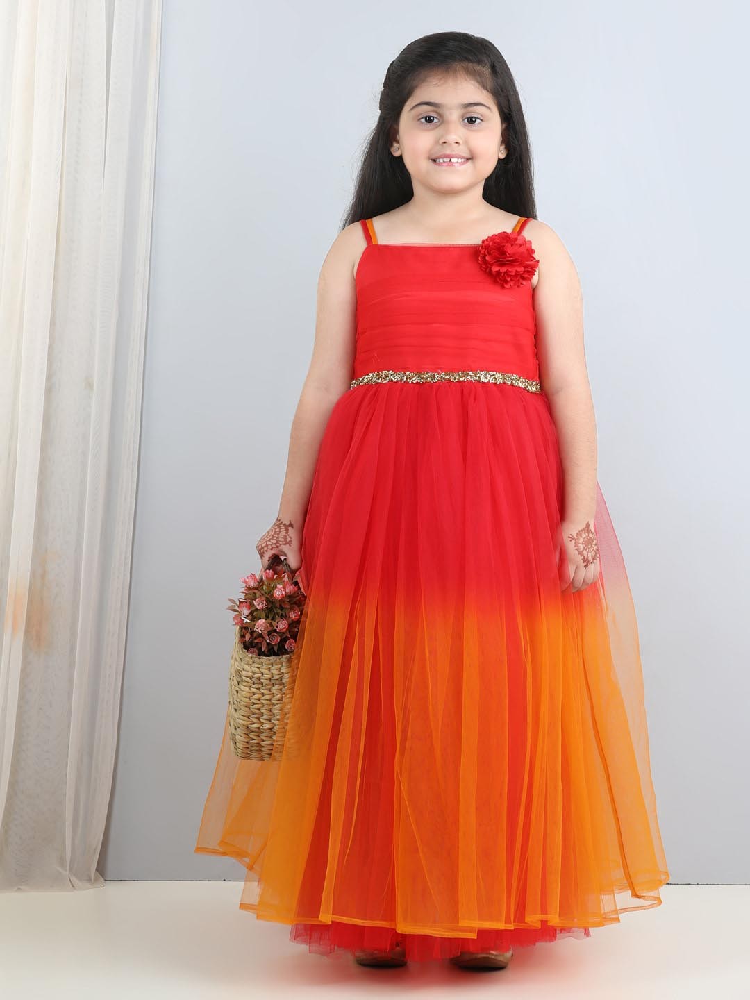

Toy Balloon kids Girls Sequinned Net Fit & Flare Maxi Dress, Orange