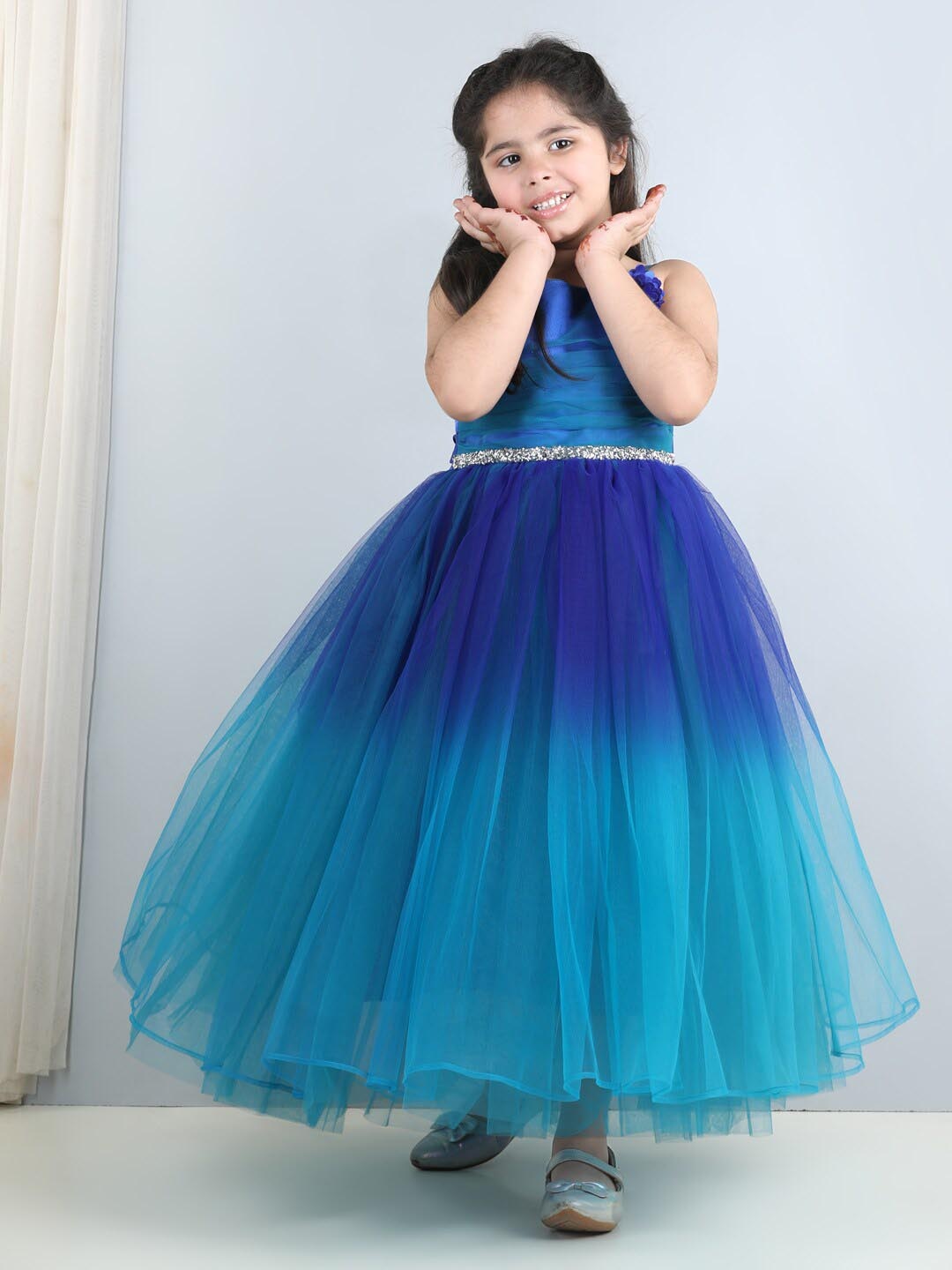 

Toy Balloon kids Girls Shoulder Straps Sequinned Net Fit & Flare Maxi Dress, Navy blue