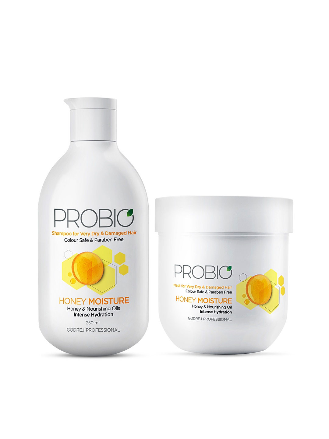 

Godrej Professional Probio Honey Moisture Shampoo 250ml & Hair Mask 200g, White