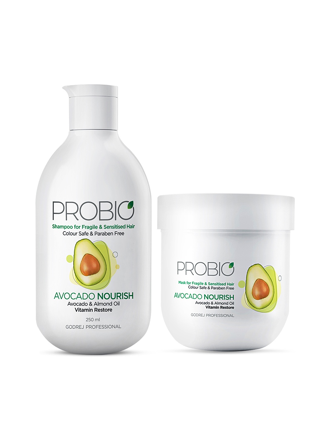 

Godrej Professional Probio Avocado Nourish Shampoo 250ml & Hair Mask 200g, White