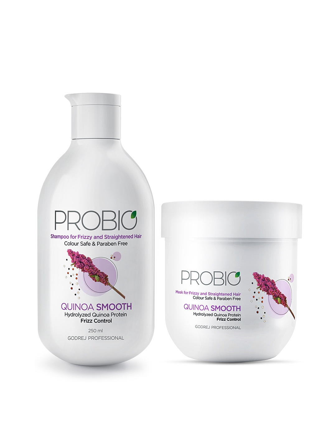

Godrej Professional Probio Quinoa Smooth Shampoo 250ml & Hair Mask 200g, White
