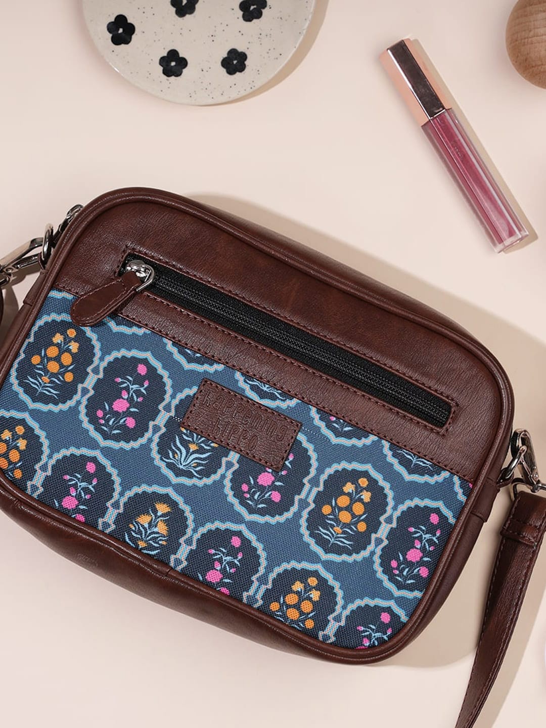 

Happening Hippo Mughal Ethnic Motifs Printed Miniature PU Sling Bag, Blue