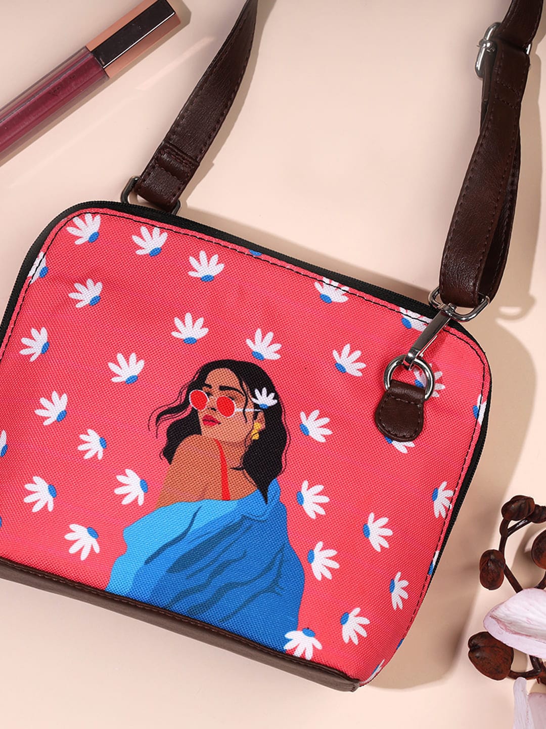 

Happening Hippo Graphic Printed Sling Bag, Pink