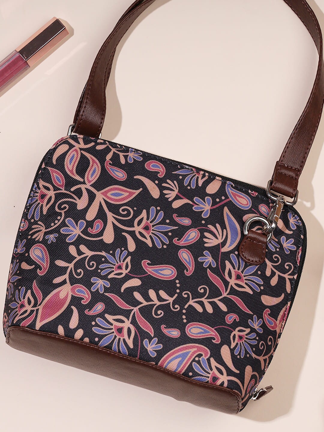 

Happening Hippo Ethnic Motifs Printed Structured PU Sling Bag, Black