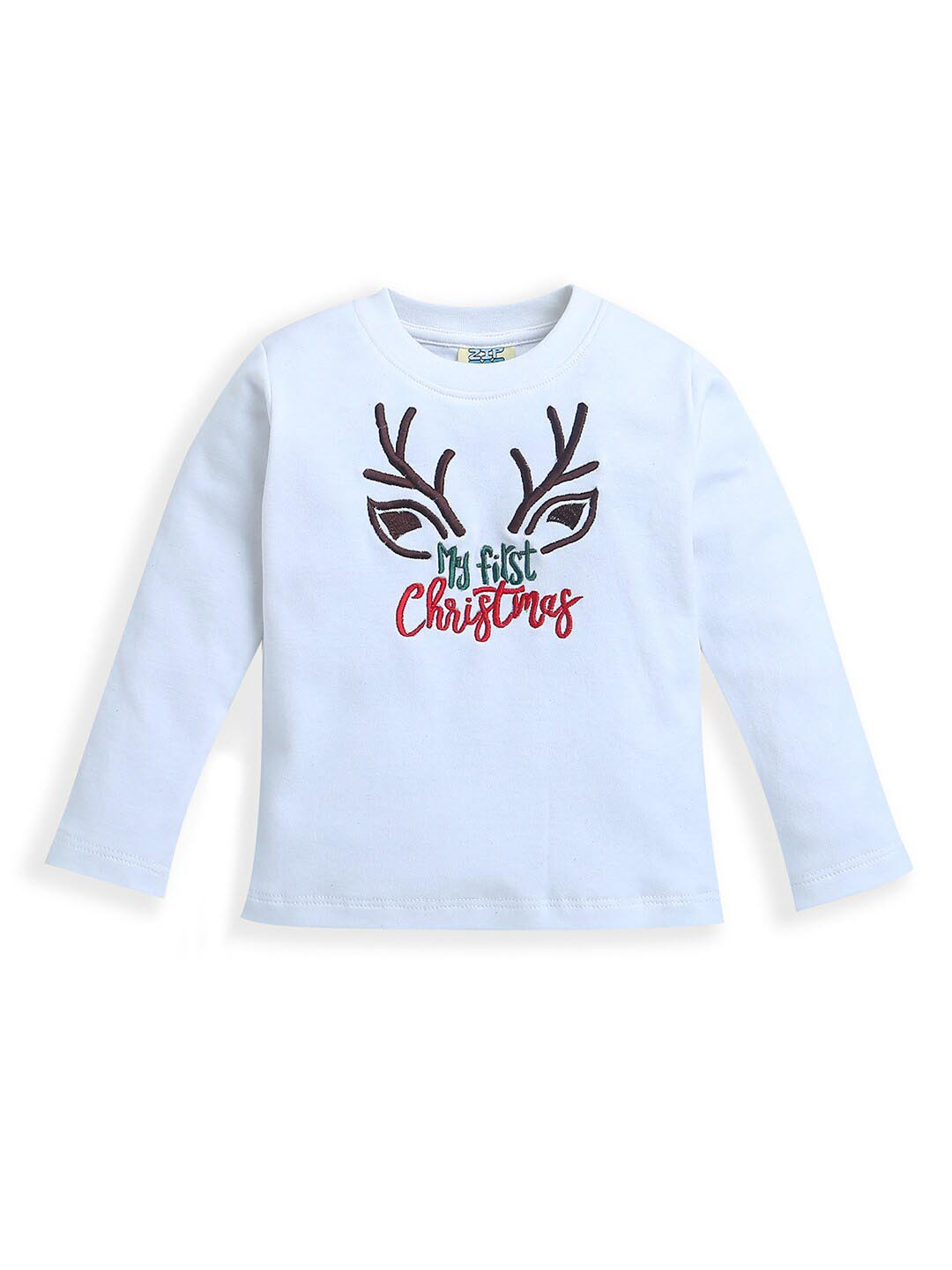 

ZIP ZAP ZOOP Kids Christmas Embroidered Cotton Pullover Sweatshirt, White