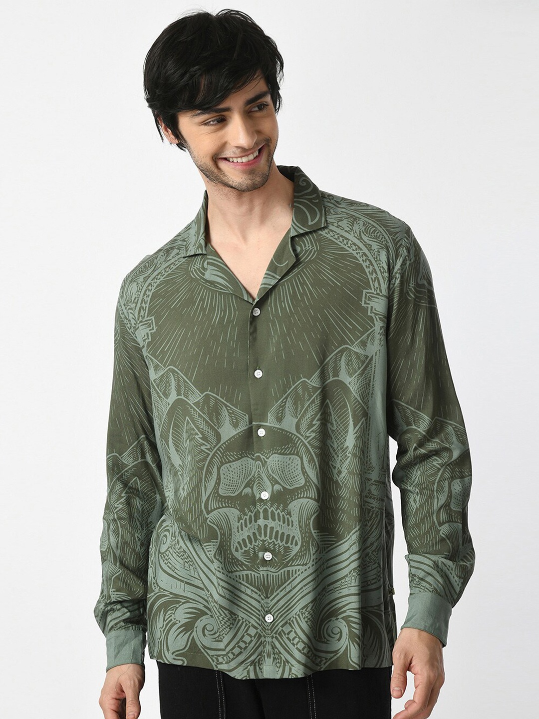 

KISSOSS Classic Graphic Printed Casual Shirt, Green