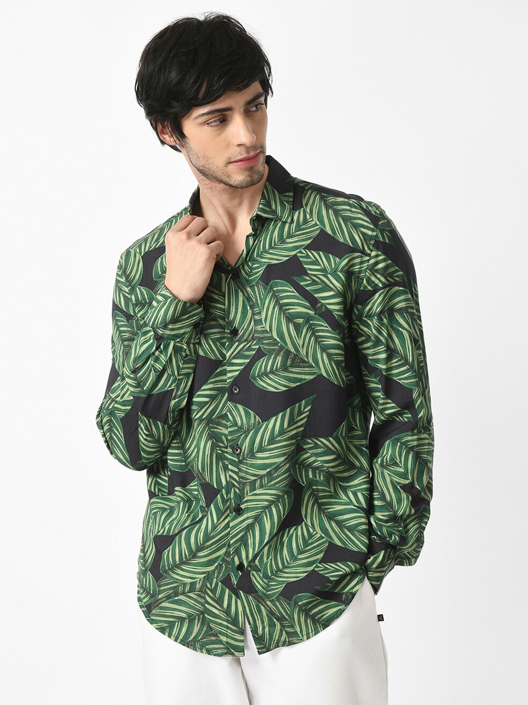 

KISSOSS Classic Slim Fit Floral Printed Casual Shirt, Green