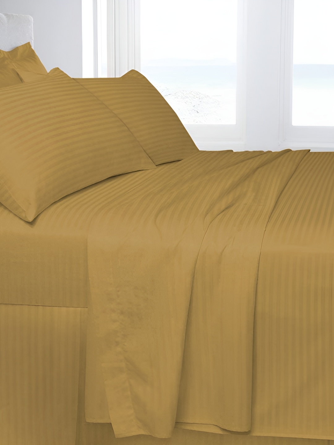 

Texlux Brown Striped 220 TC Cotton King Bedsheet with 2 Pillow Covers