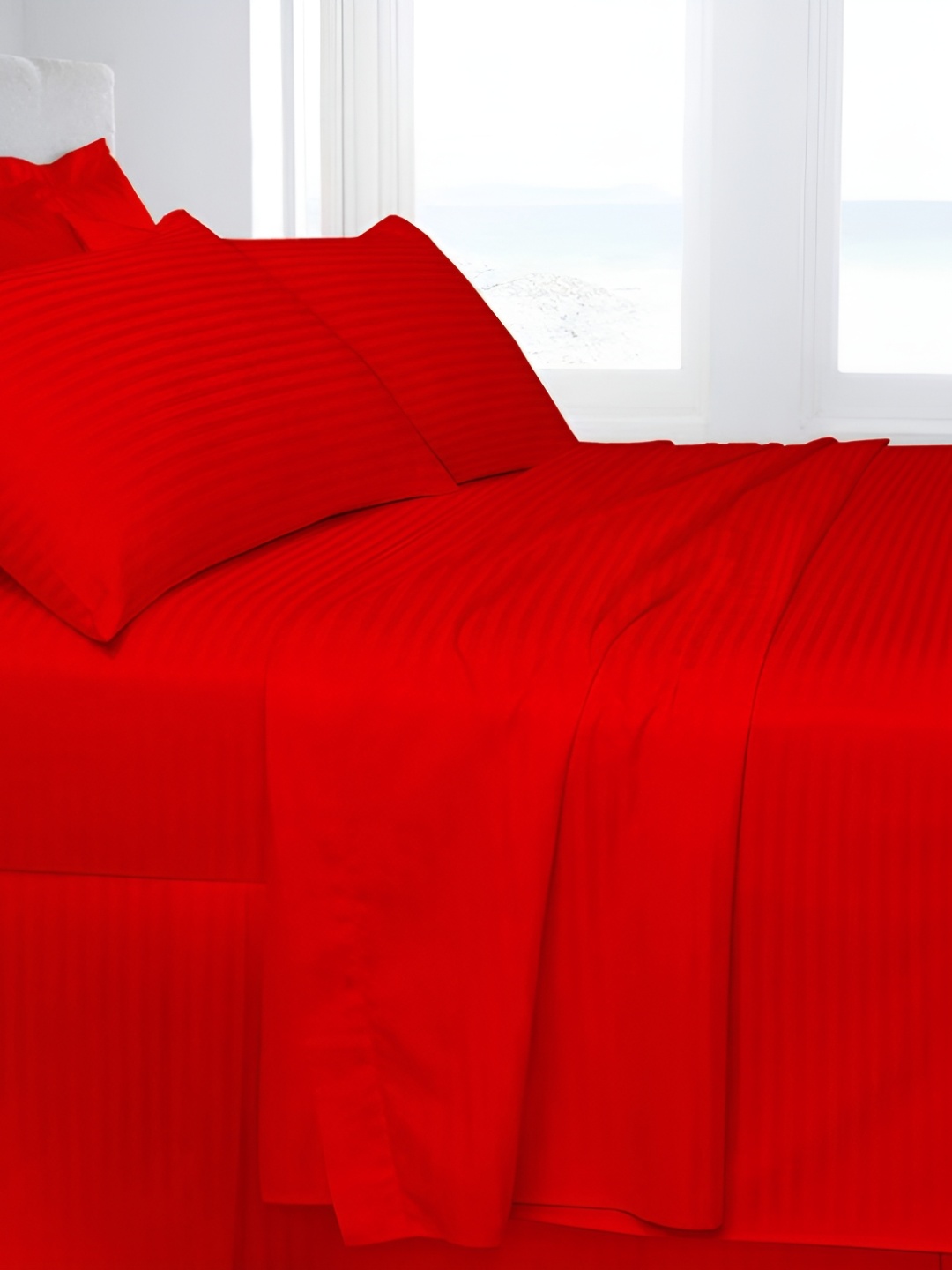 

Texlux Red Striped 220 TC Cotton Single Bedsheet with 1 Pillow Cover