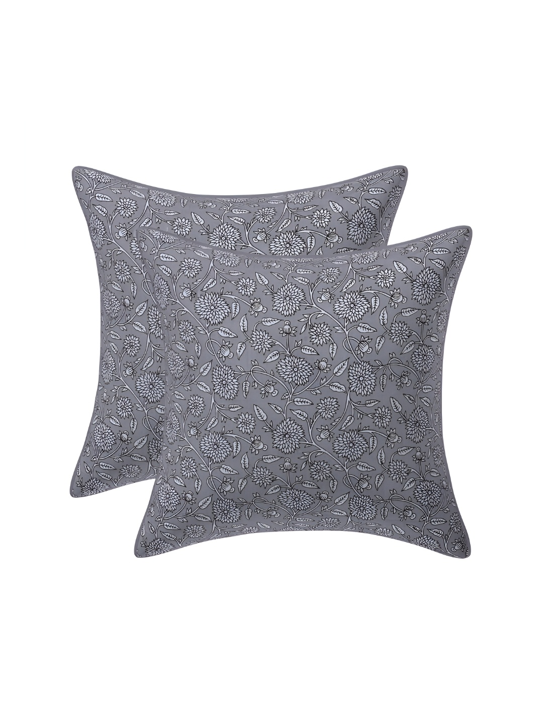 

Texstylers Grey & Blue 2 Pieces Floral Cotton Square Cushion Covers