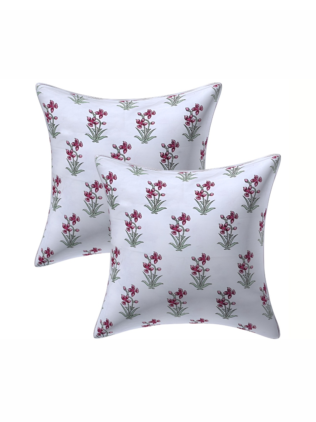 

Texstylers Pink & White 2 Pieces Floral Cotton Square Cushion Covers