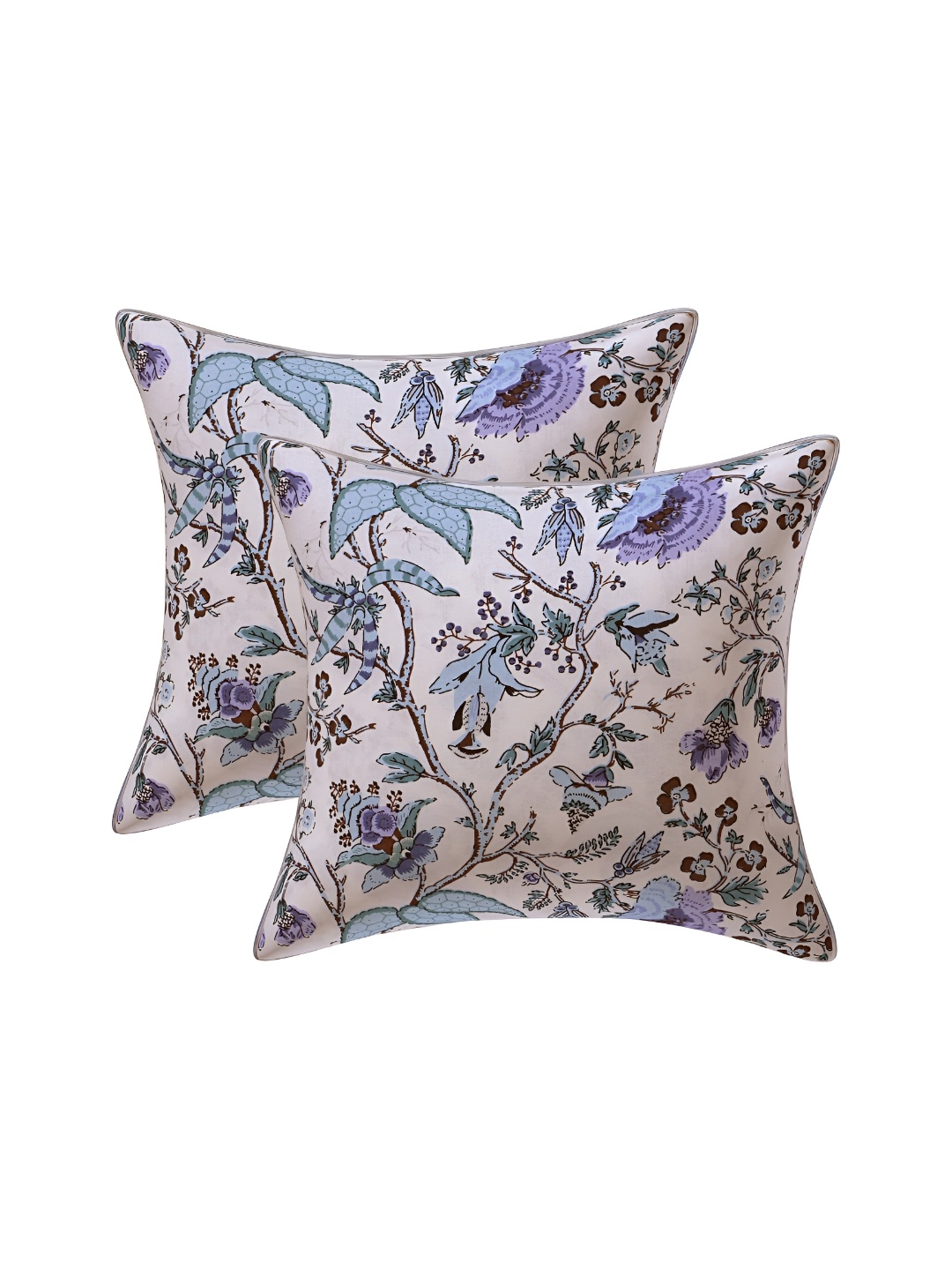 

Texstylers Blue & White 2 Pieces Floral Square Cushion Covers