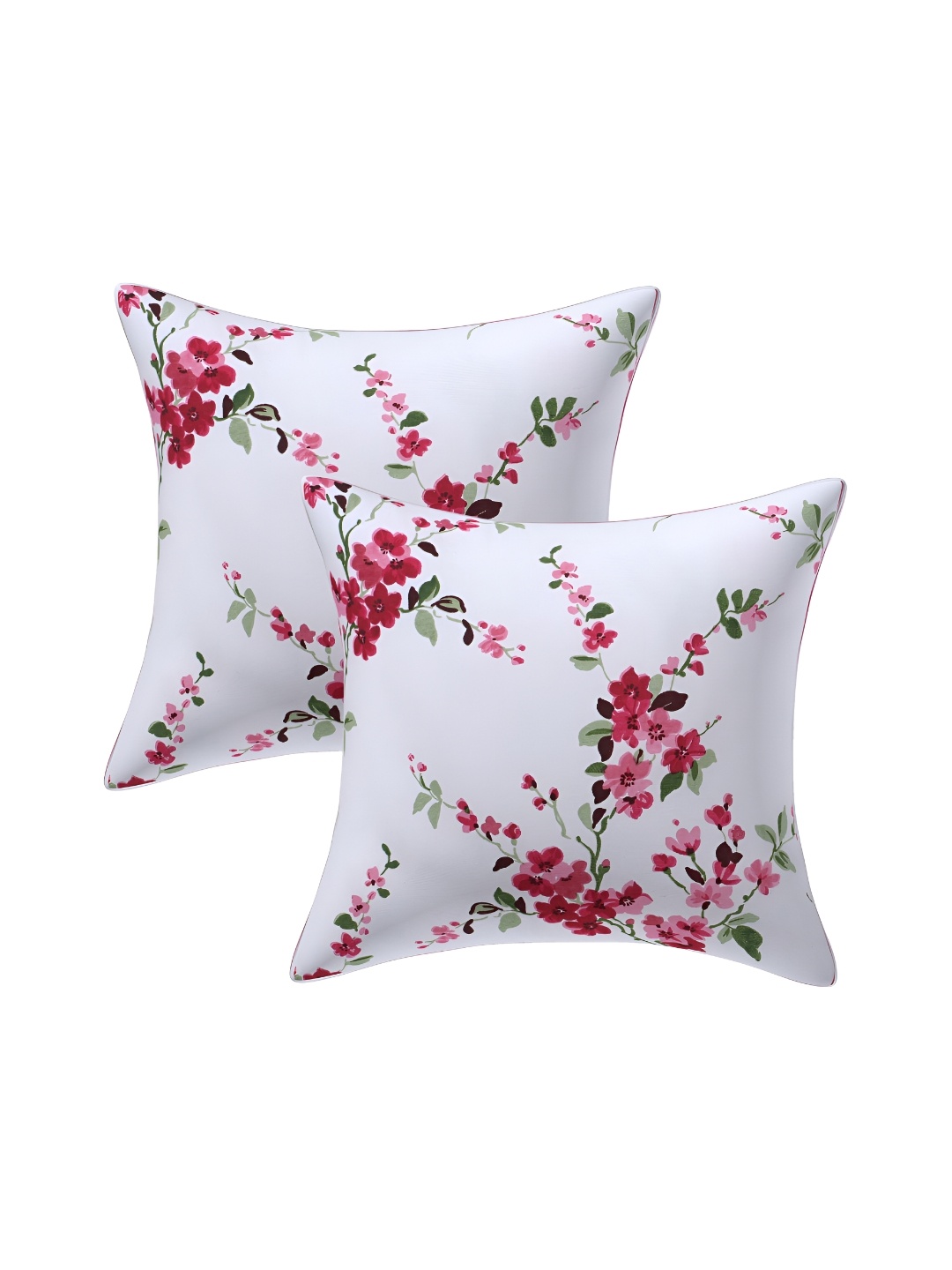 

Texstylers Pink & White 2 Pieces Floral Cotton Square Cushion Covers