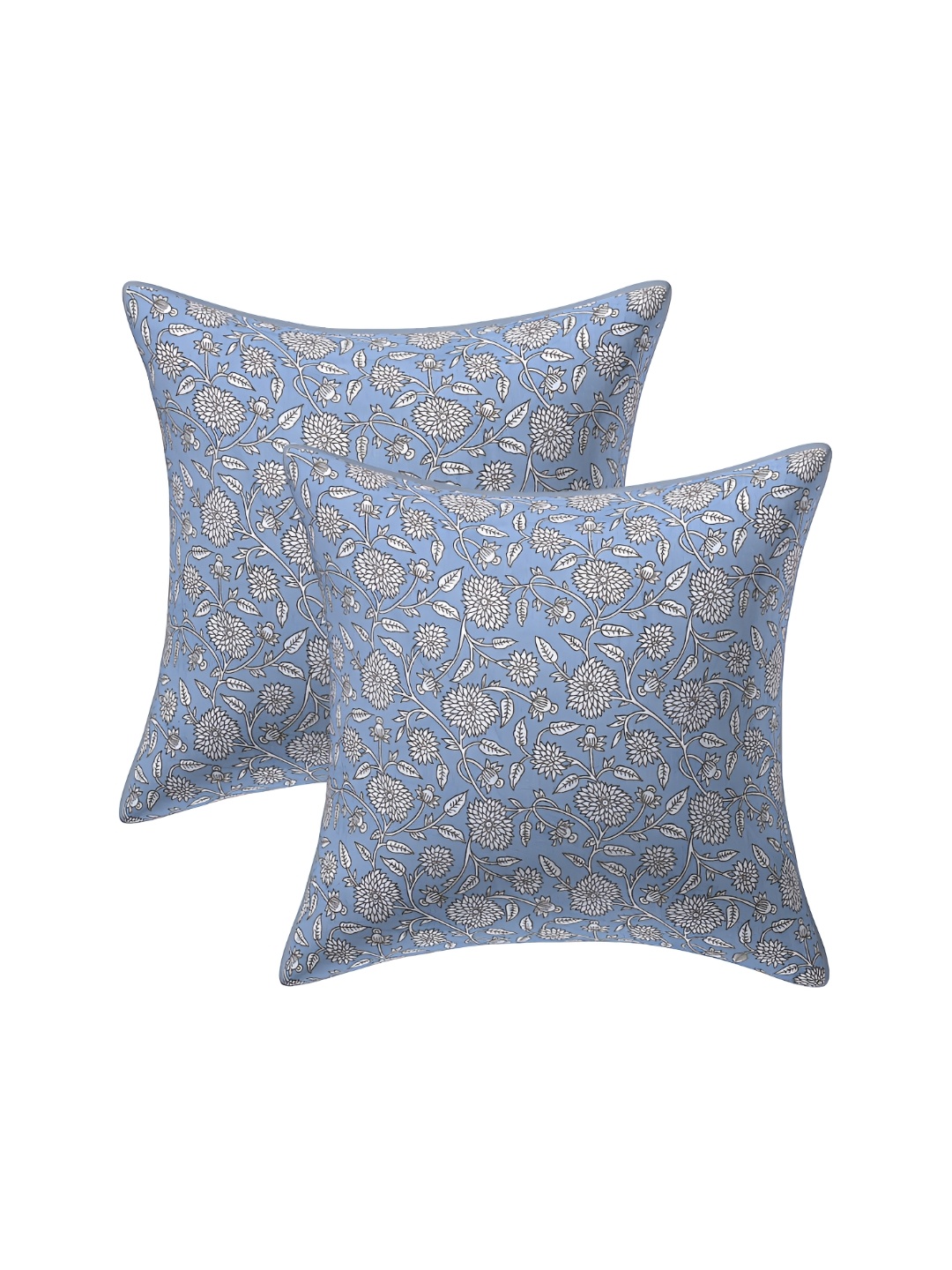 

Texstylers Blue & White 2 Pieces Floral Cotton Square Cushion Covers