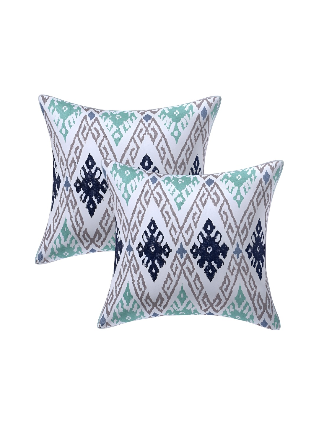 

Texstylers Blue & White 2 Pieces Geometric Cotton Square Cushion Covers