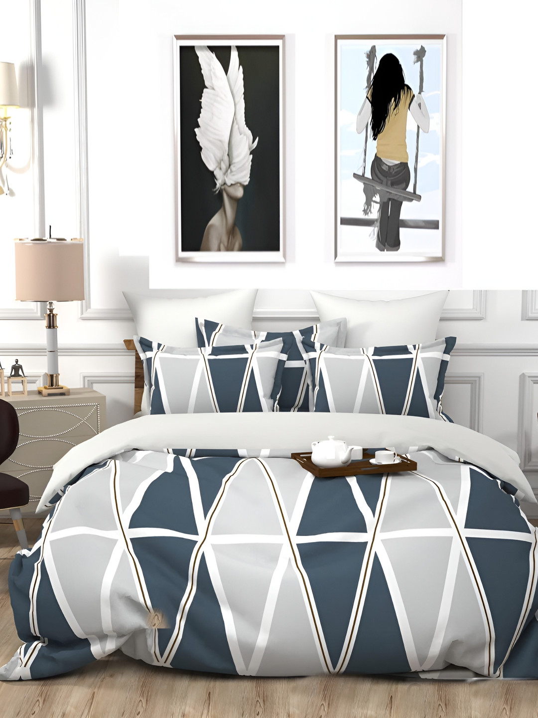 

Yes Cart Home Grey Blue Floral 300 TC King Bedsheet with 2 Pillow Covers