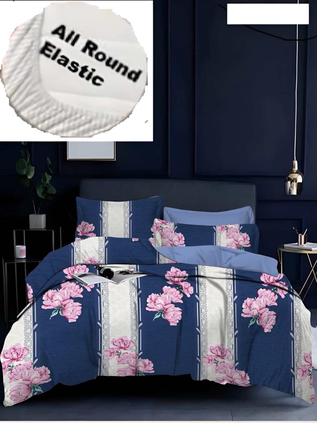 

Yes Cart Home Blue White Floral 300 TC King Bedsheet with 2 Pillow Covers