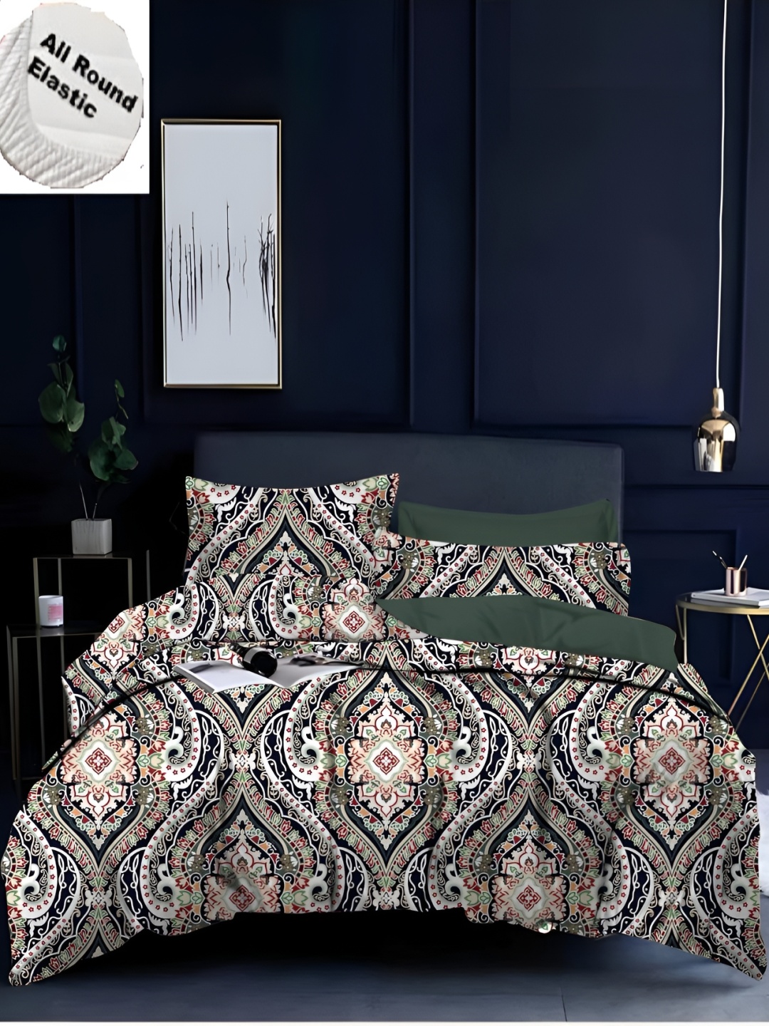 

Yes Cart Home Green White Floral 300 TC King Bedsheet with 2 Pillow Covers