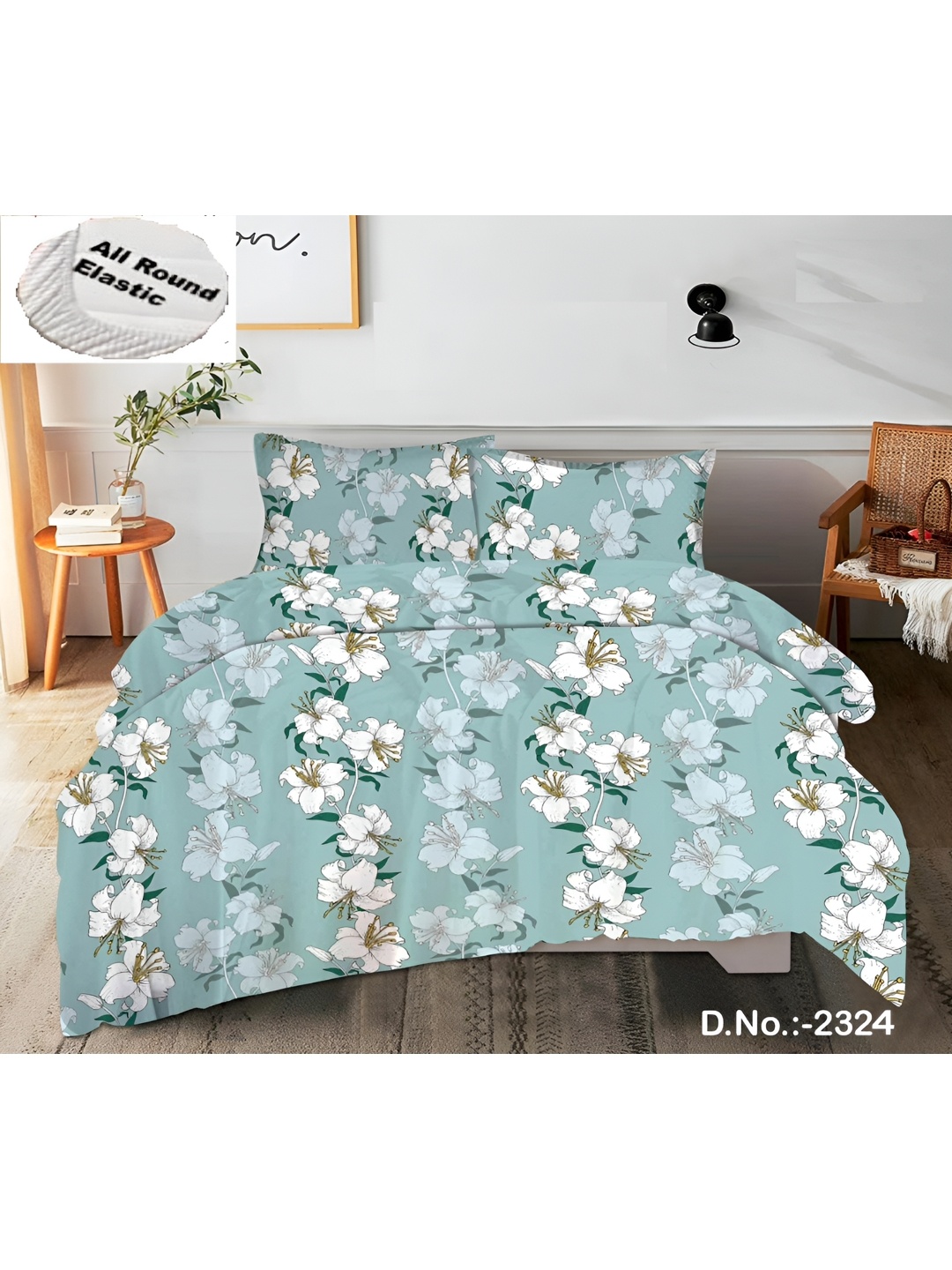 

Yes Cart Home Blue White Floral 300 TC King Bedsheet with 2 Pillow Covers