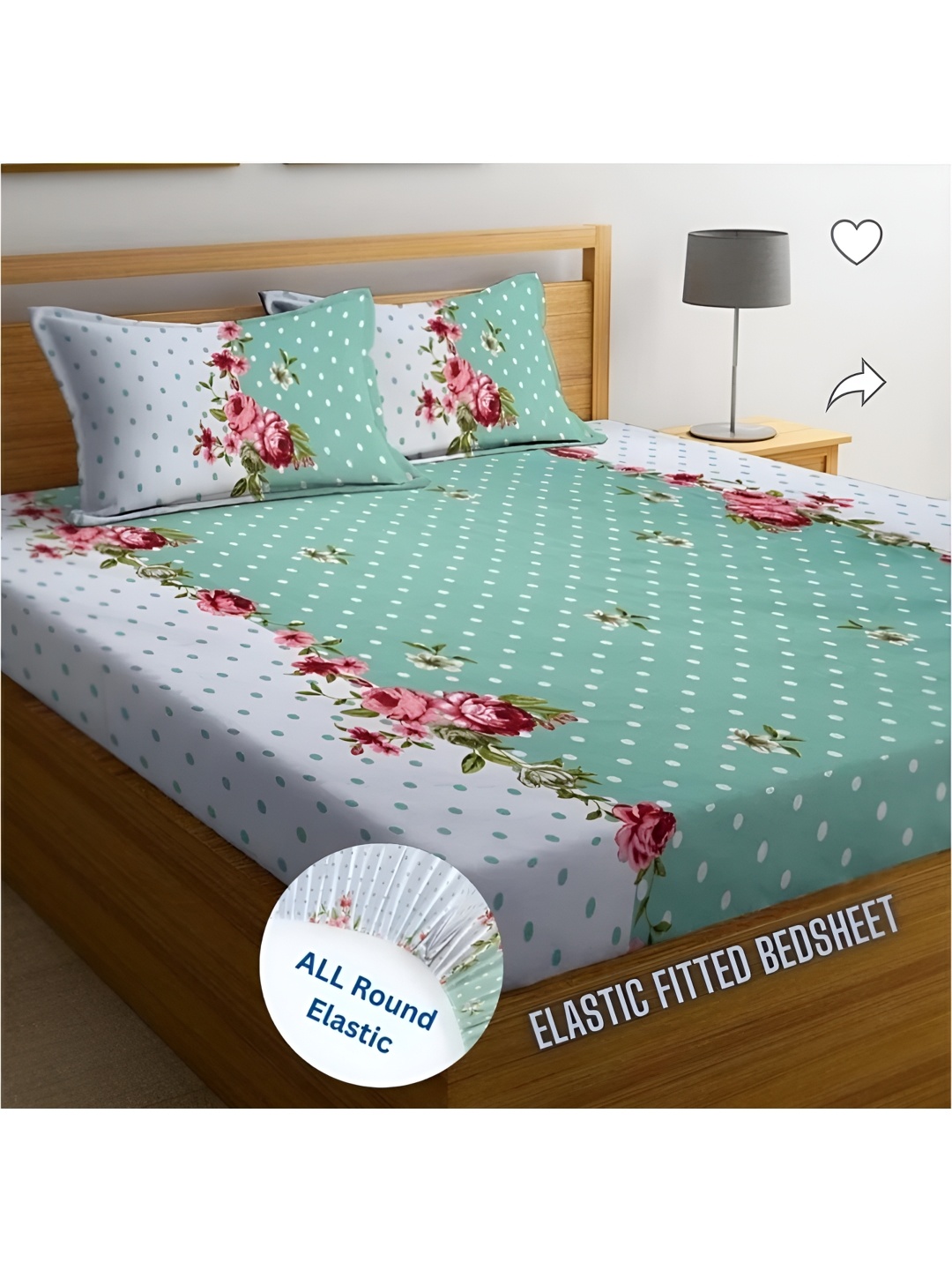 

Yes Cart Home White Green Floral 300 TC King Bedsheet with 2 Pillow Covers