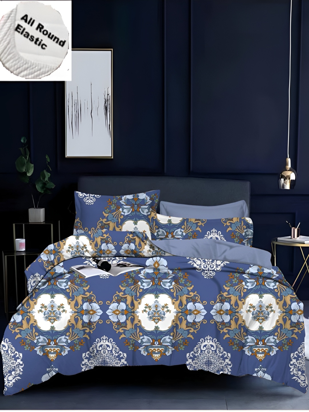 

Yes Cart Home Blue Beige Floral 300 TC King Bedsheet with 2 Pillow Covers