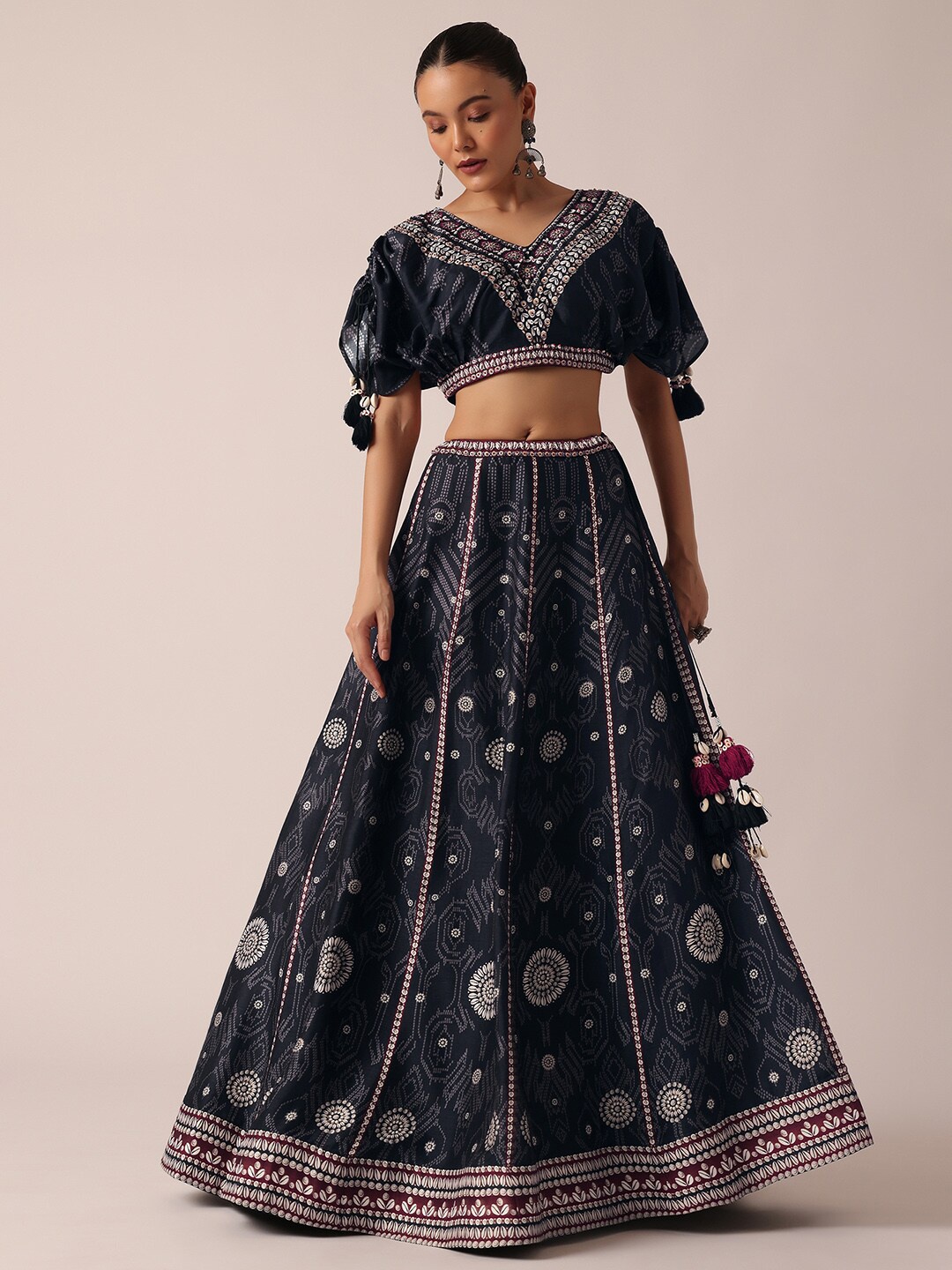 

KALKI Fashion Ethnic Motifs Printed Satin Ready To Wear Lehenga Choli, Black