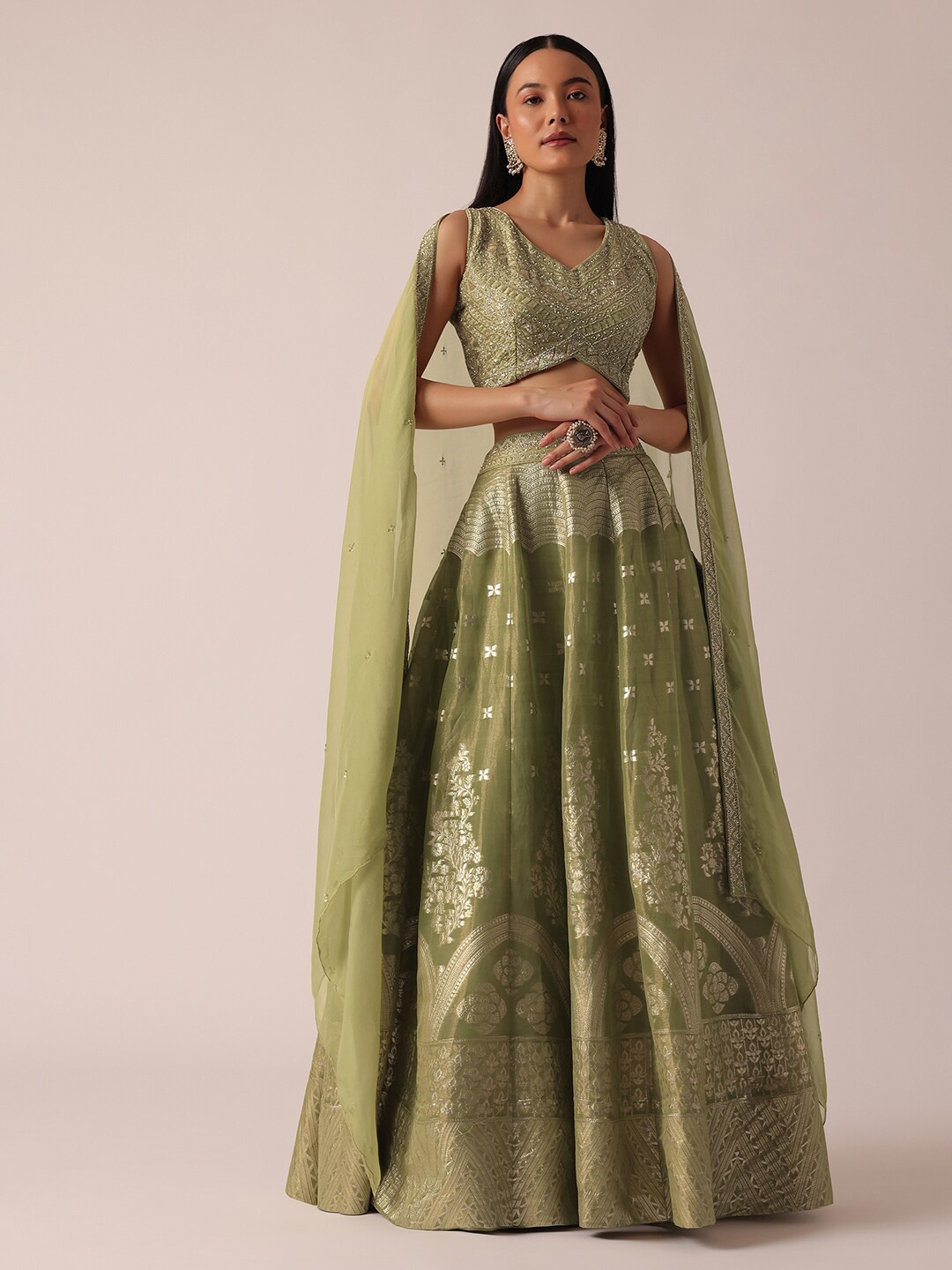 

KALKI Fashion Embroidered Beads And Stones Ready to Wear Lehenga & Blouse With Dupatta, Green