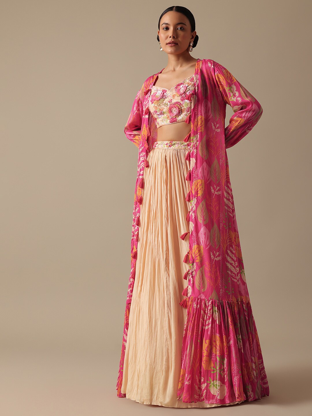 

KALKI Fashion Embellished Ready to Wear Lehenga & Blouse With Shrug, Peach