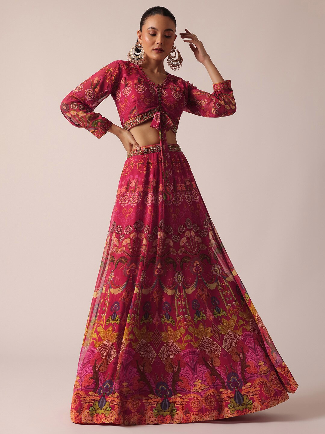 

KALKI Fashion Ethnic Motifs Printed Embellished Detail Ready to Wear Lehenga & Blouse, Red
