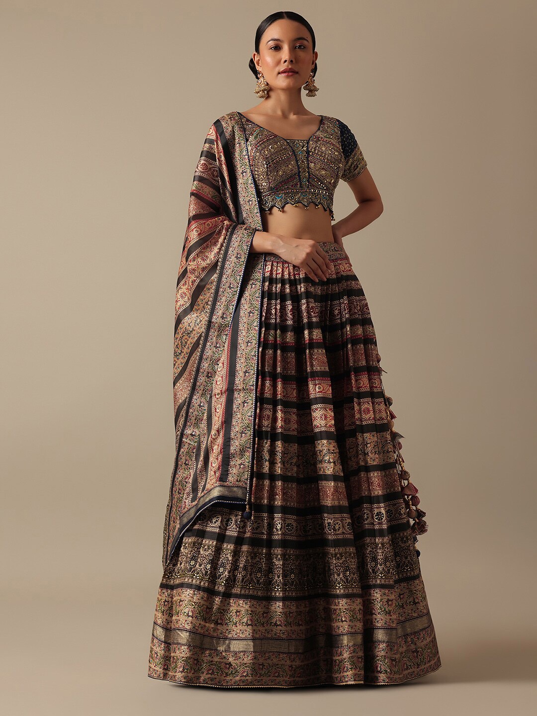 

KALKI Fashion Printed Ready to Wear Lehenga & Blouse With Dupatta, Brown