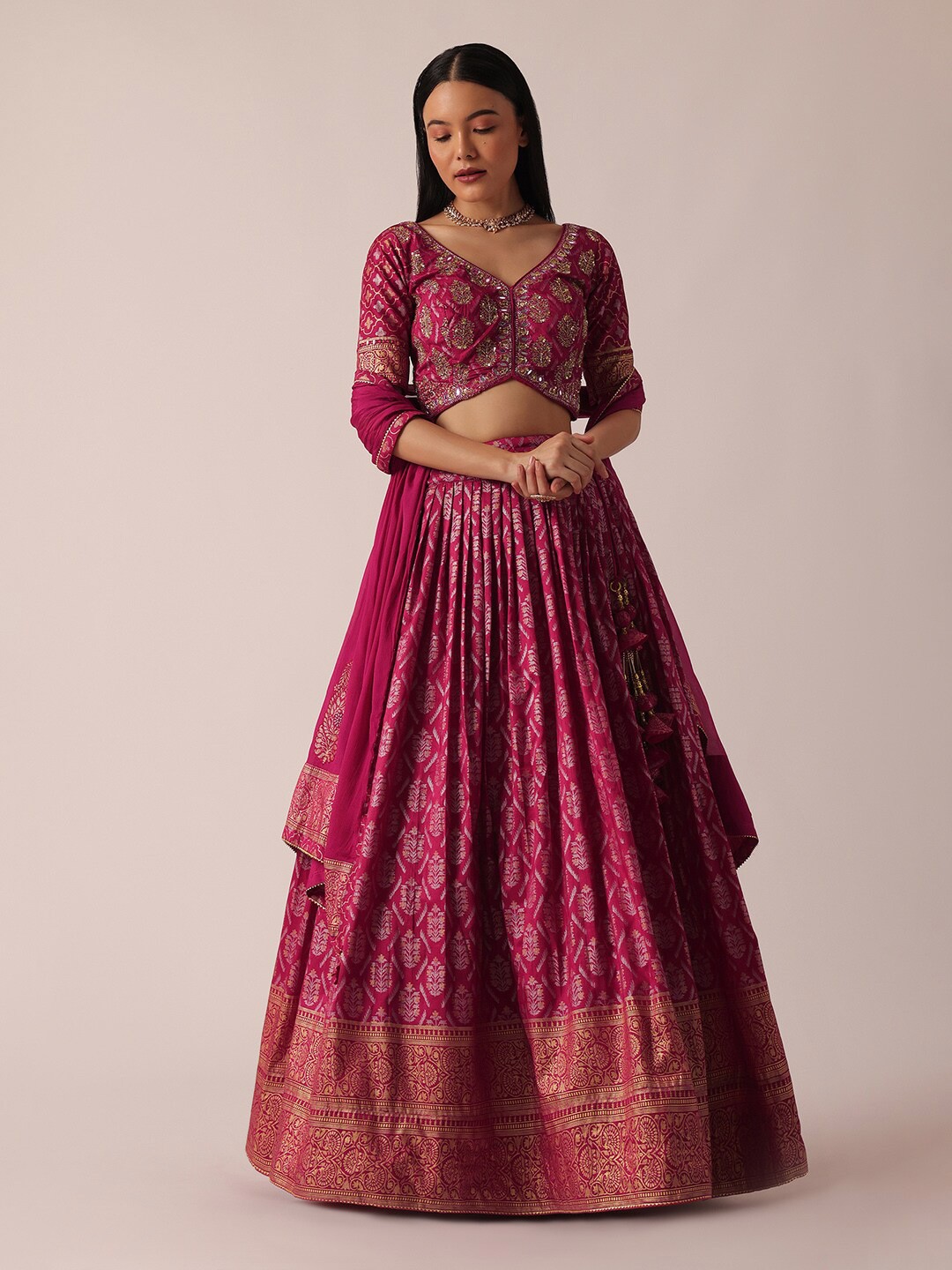 

KALKI Fashion Ethnic Motifs Woven Design Ready to Wear Lehenga & Blouse With Dupatta, Pink