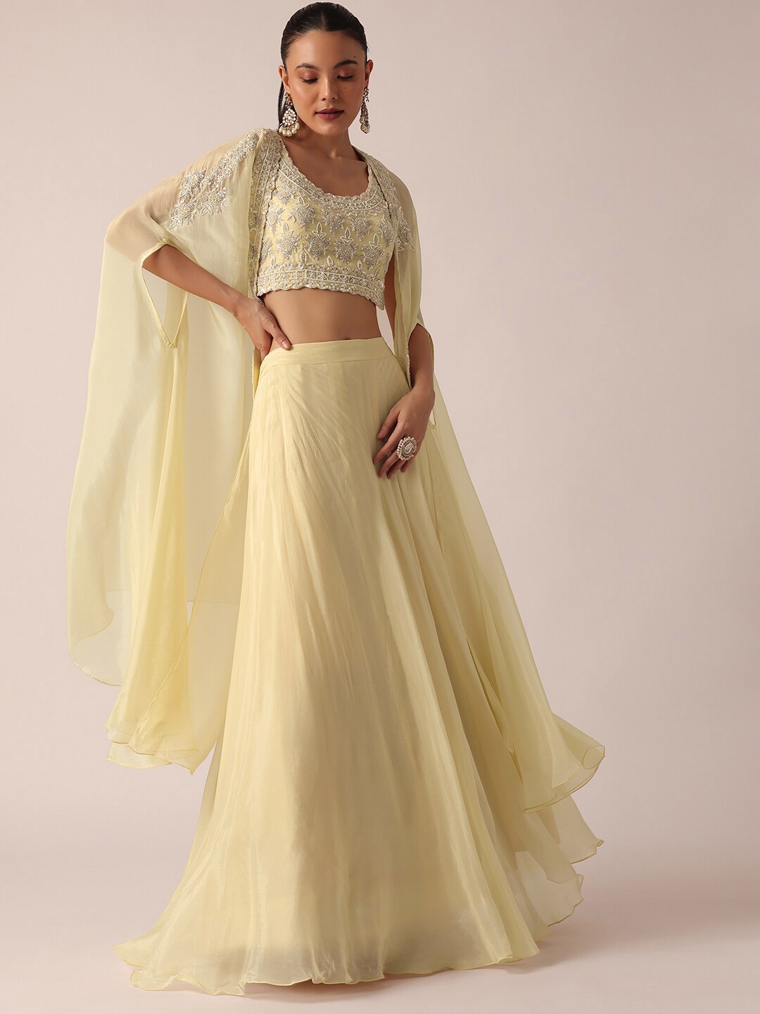 

KALKI Fashion Embroidered Ready to Wear Lehenga & Blouse With Dupatta, Cream