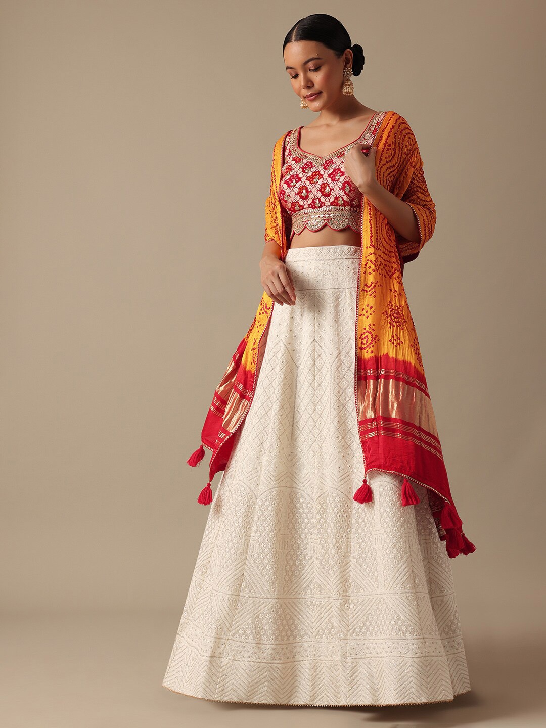 

KALKI Fashion Embellished Thread Work Detail Ready to Wear Lehenga & Blouse With Dupatta, White