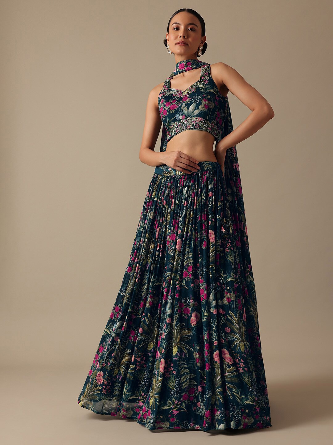 

KALKI Fashion Printed Sequinned Detail Silk Ready to Wear Lehenga & Blouse With Dupatta, Blue