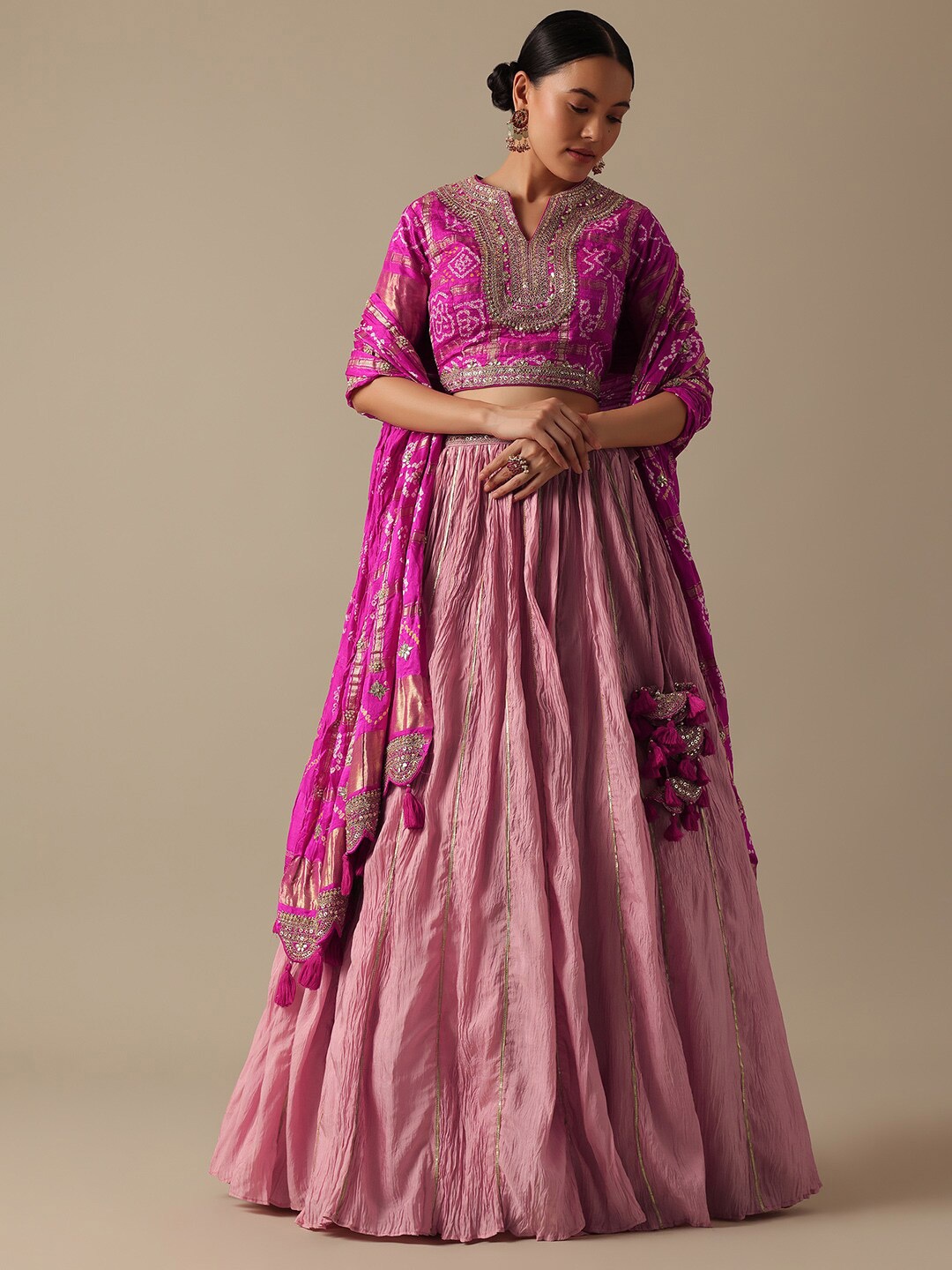 

KALKI Fashion Printed Sequinned Detail Ready to Wear Lehenga & Blouse With Dupatta, Pink