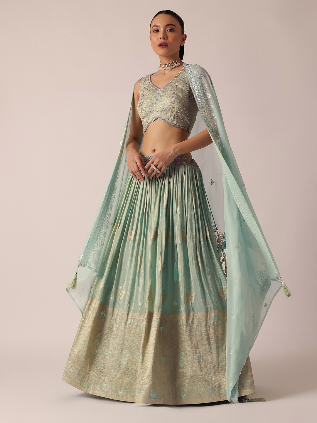 

KALKI Fashion Woven Design Sequinned Detail Ready to Wear Lehenga & Blouse With Dupatta, Green