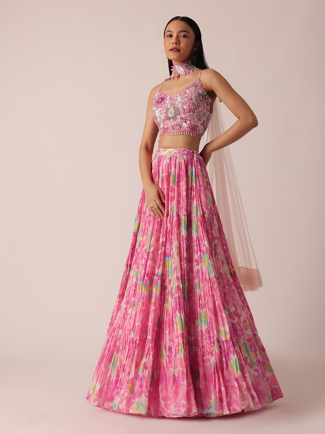 

KALKI Fashion Embroidered Sequinned Detail Ready to Wear Lehenga & Blouse With Dupatta, Pink