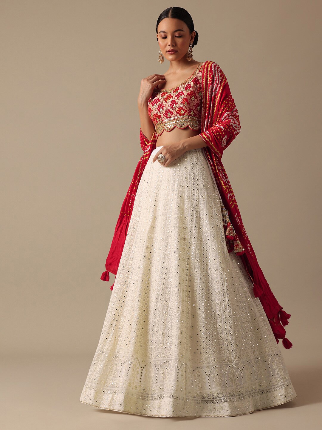 

KALKI Fashion Woven Design Beads and Stones Ready to Wear Lehenga & Blouse With Dupatta, White