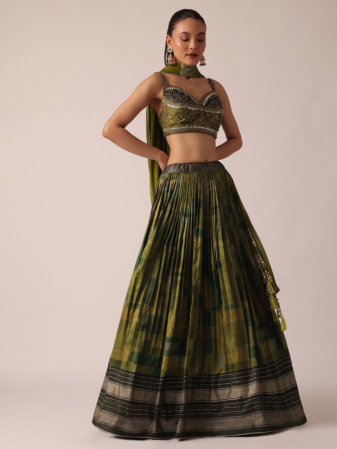 

KALKI Fashion Embroidered Beads and Stones Ready to Wear Lehenga & Blouse With Dupatta, Green