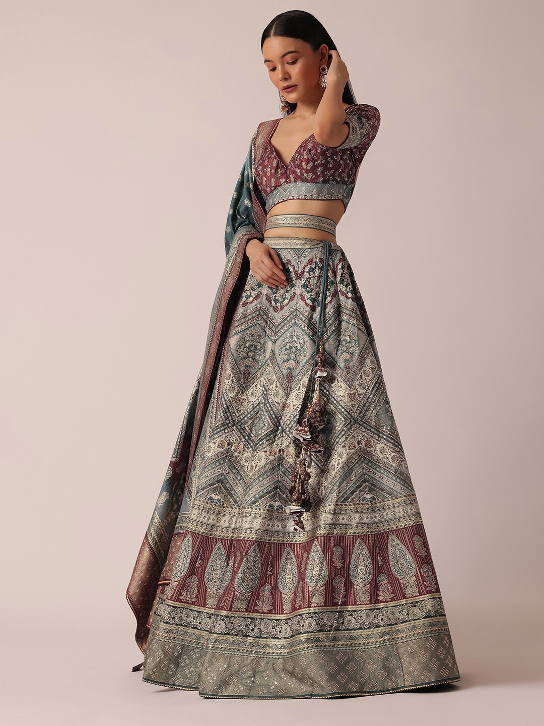 

KALKI Fashion Printed Sequinned Ready to Wear Lehenga & Blouse With Dupatta, Grey