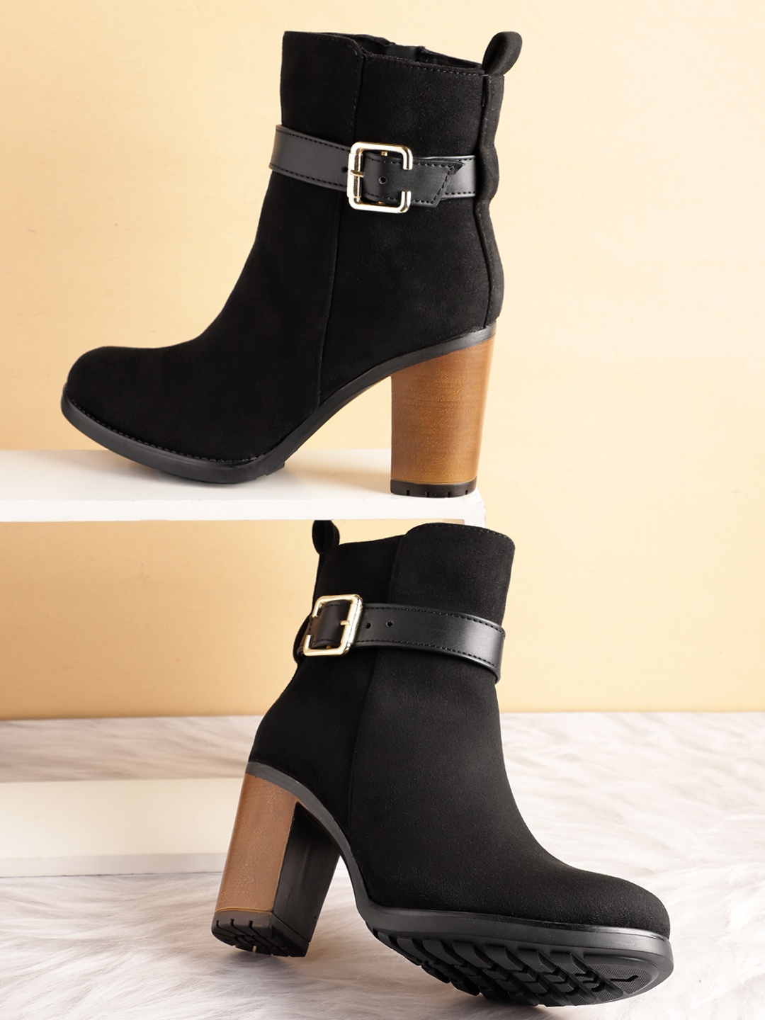 

CORSICA Women Block Heel Buckle Detail Mid-Top Boots, Black
