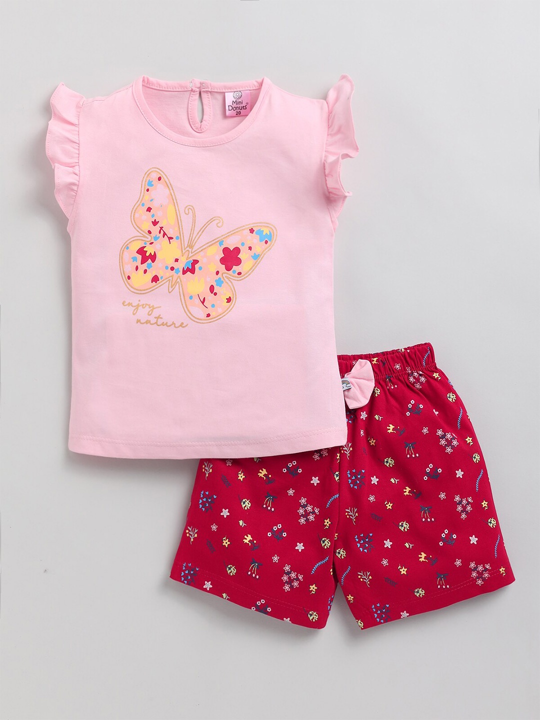 

BAESD Infant Girls Printed Pure Cotton Top With Shorts, Peach