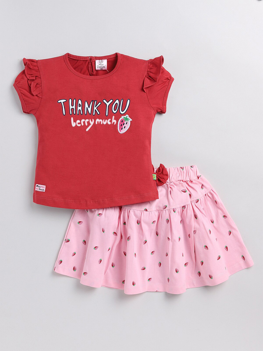 

BAESD Girls Typography Printed T-shirt With Shorts, Red