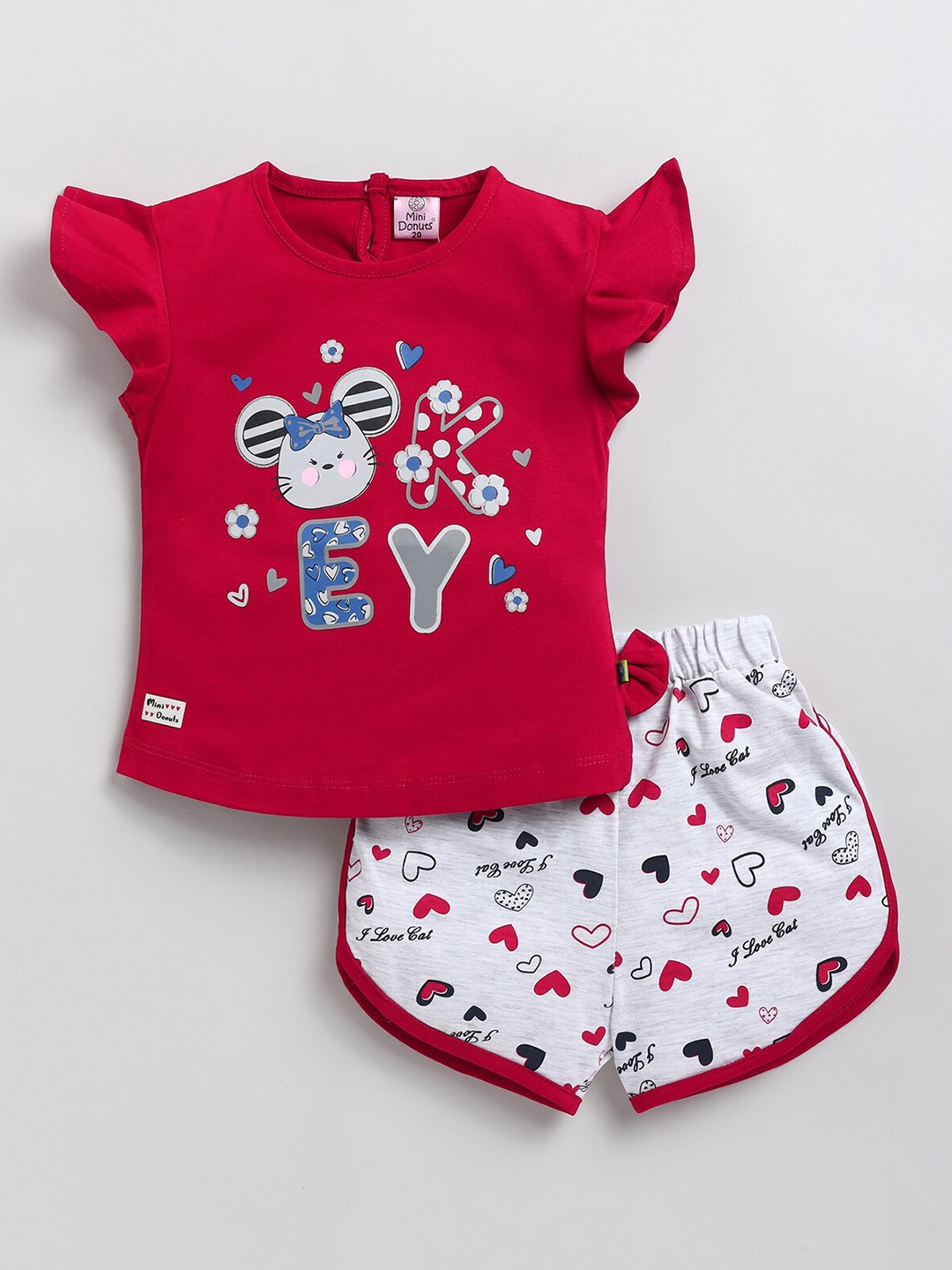 

BAESD Girls Printed T-shirt With Shorts, Red