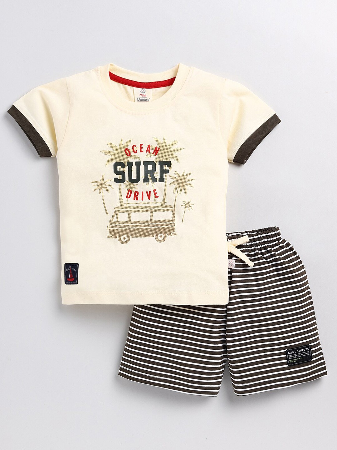 

BAESD Boys Pack Of 2 Printed Pure Cotton T-shirt With Shorts, Beige