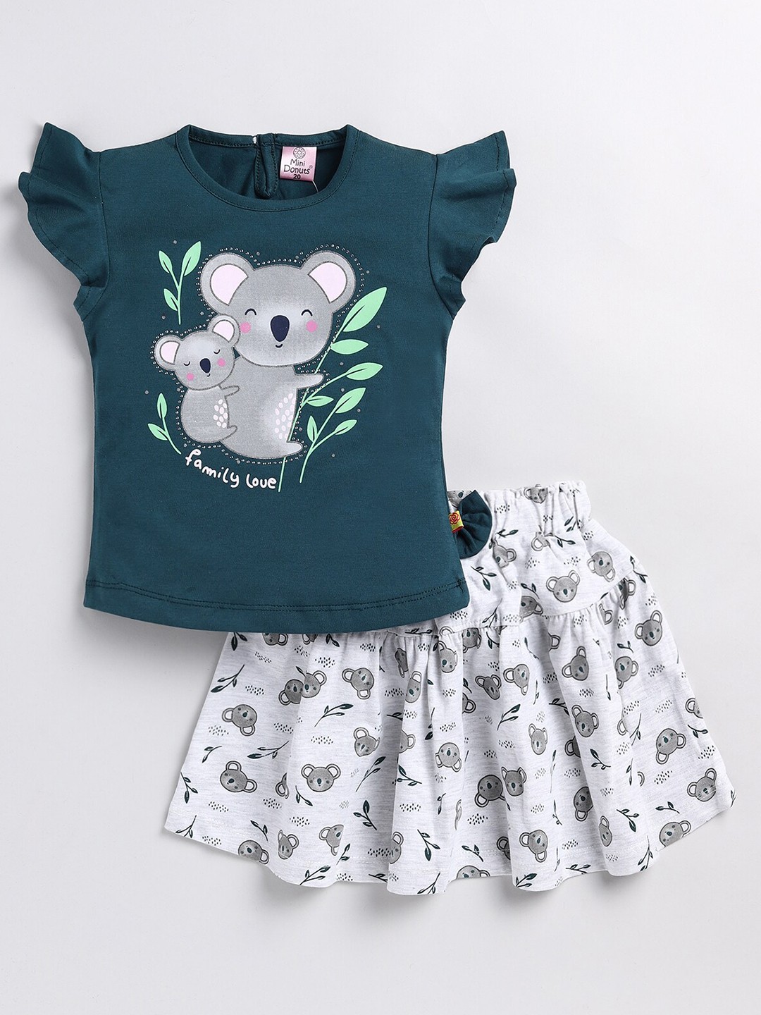 

BAESD Girls Printed T-shirt with Skirt, Green